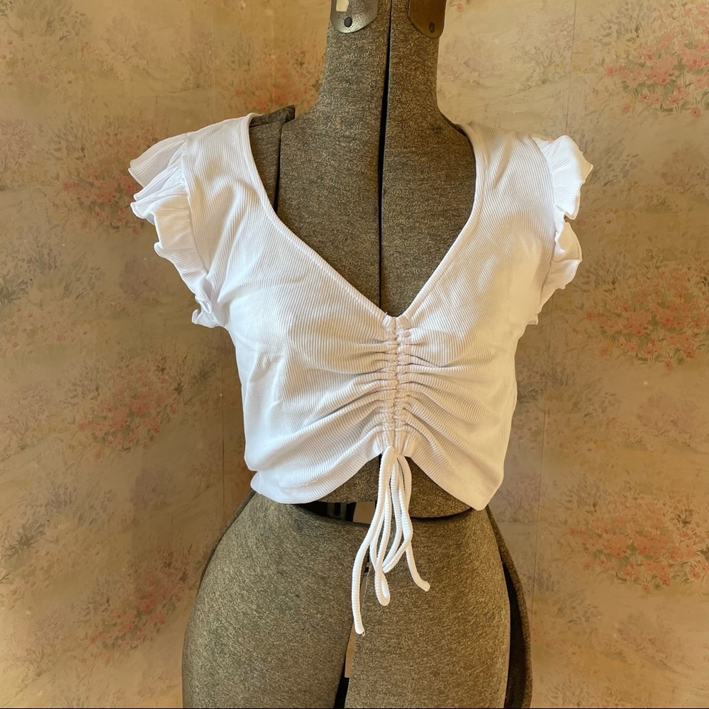 NWT Zara White Crop Top Women’s Large Scrunch Detail